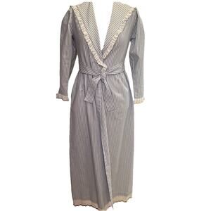 Komar Women's Robe Vtg Stripe Blue Medium Sailor Collar Cotton 80's 90's